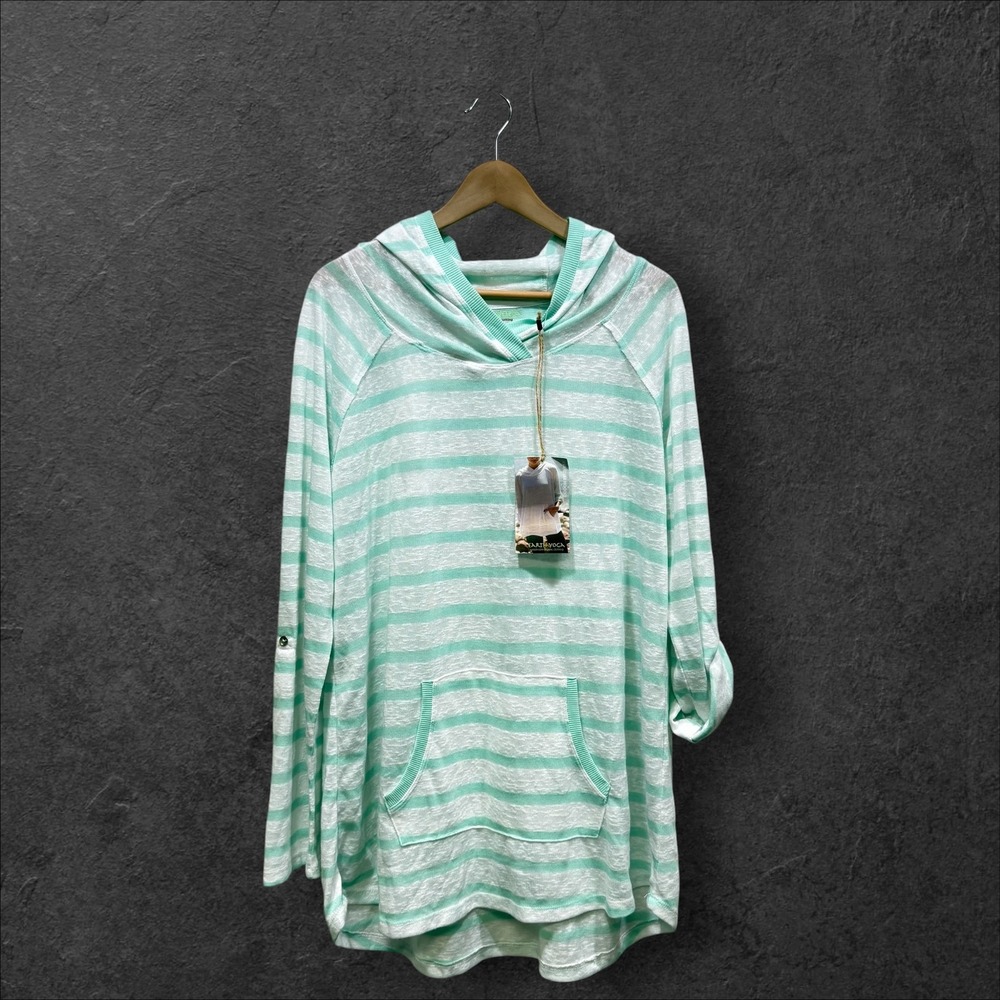 Earth Yoga Paradise Hoodie Womens‎ XXL Soft Turquoise Striped Sustainable NWT